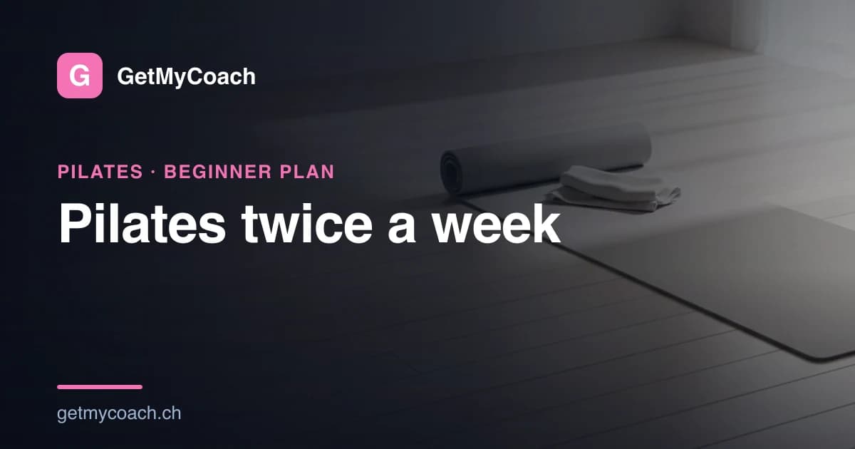 A rolled exercise mat and a neatly folded white towel on pale wooden floorboards in a quiet, bright room, a second mat unrolled beside them in soft daylight — cover image for the GetMyCoach beginner Pilates plan.