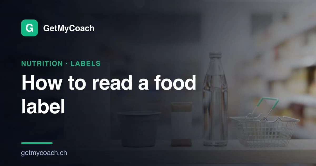 Plain unbranded grocery packages on a bright supermarket shelf beside a shopping basket — cover image for the GetMyCoach guide to reading food labels.